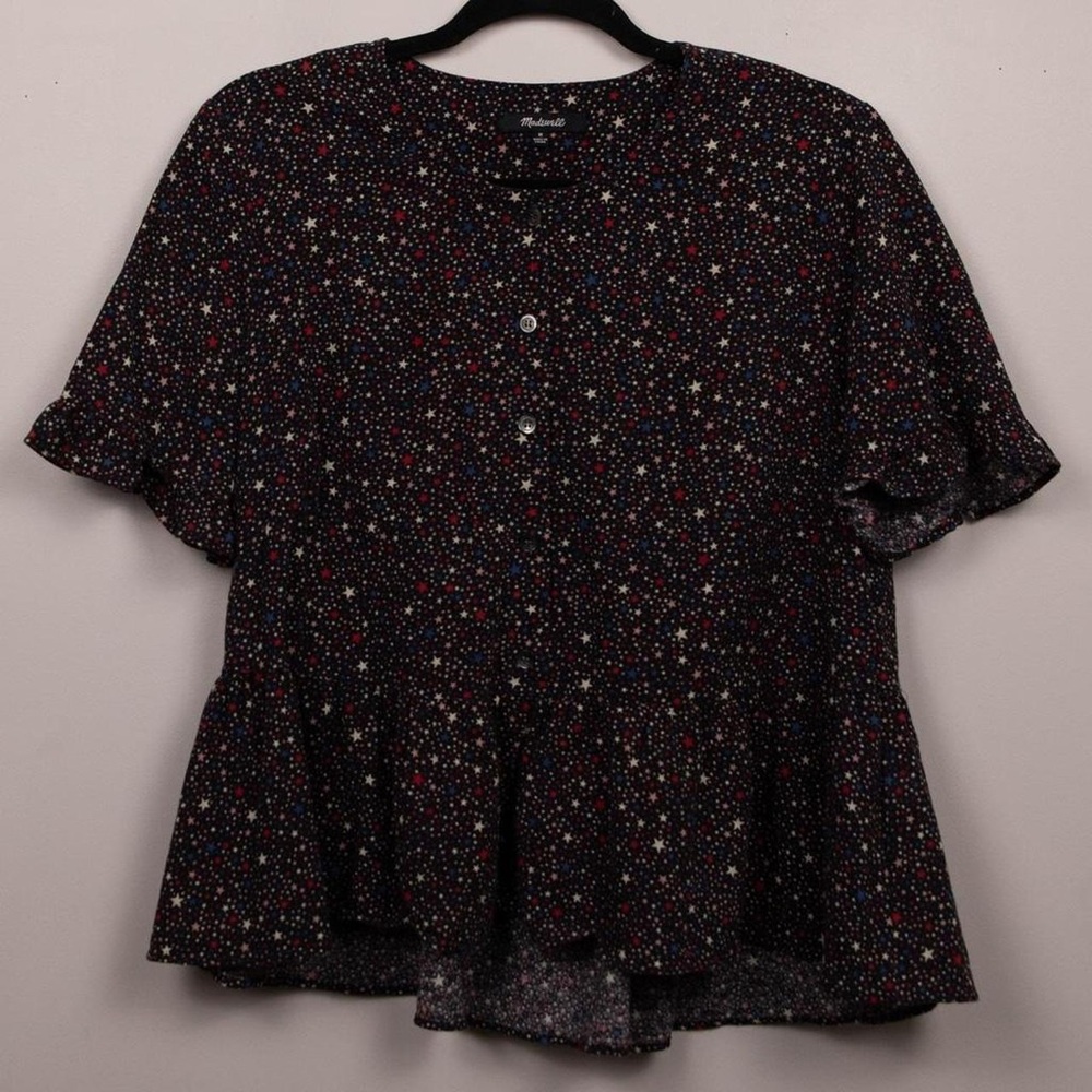 Madewell Black and White Flutter Sleeve Peplum Crop Top